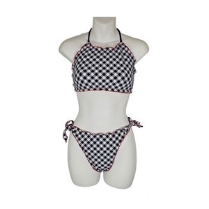 Linda Joia Gingham Halter Bikini Blue Red Size Small Swimwear